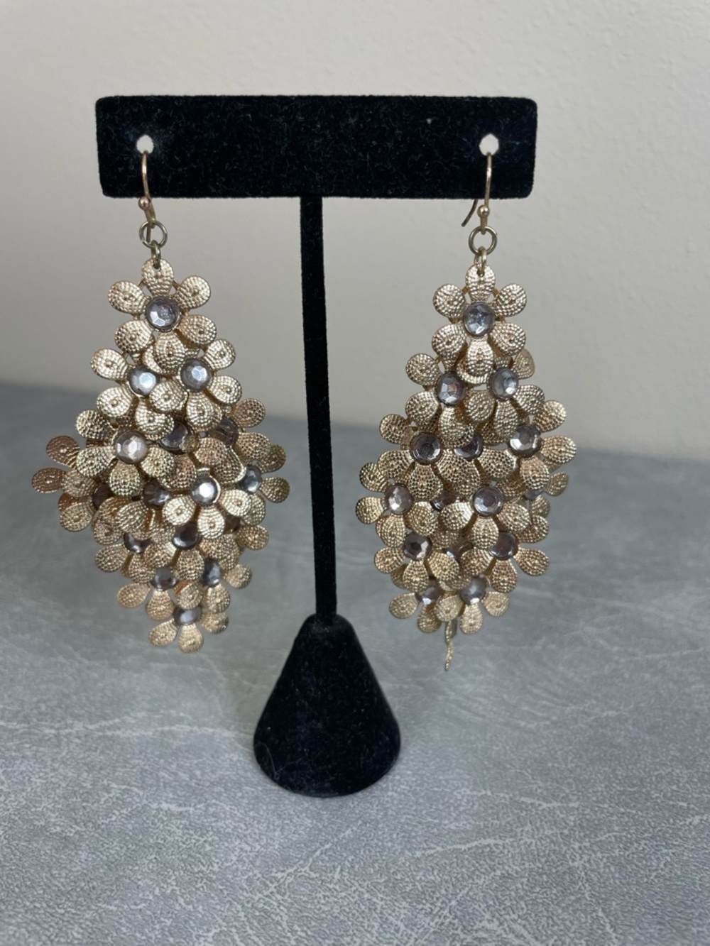 Gold Floral Cluster Dangle Earrings - Elegant Women's Jewelry